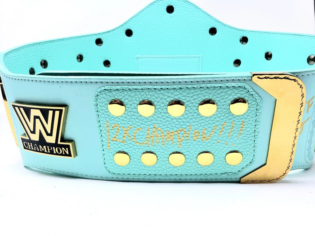 Hogan's Beach Shop WWE Replica Signed Blue Winged Eagle Championship Title Belt 4 Hogan's Beach Shop WWE Replica Signed Blue Winged Eagle Championship Title Belt