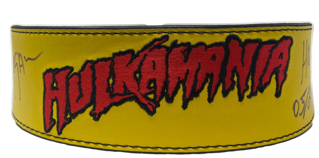Hogan's Beach Shop Yellow Hulkamania Signed Weight Belt 3 Hogan's Beach Shop Yellow Hulkamania Signed Weight Belt