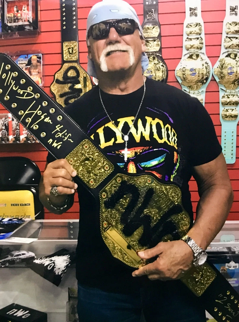 Hogan's Beach Shop Hollywood Hogan Signed WCW NWO Championship Title Belt Replica