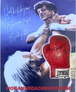Hogan's Beach Shop Rocky Lll Poster & Glove Signed 16X20 AUTOGRAPHED POSTERS